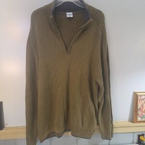 Columbia 1/4 Zip Knit Sweater Men Large Green Fisherman Cozy Cabin Grandpa Core